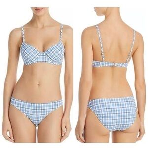NWT Tory Burch Plaid Underwire Bikini Top Hipster Bikini Bottom Se Blue size L